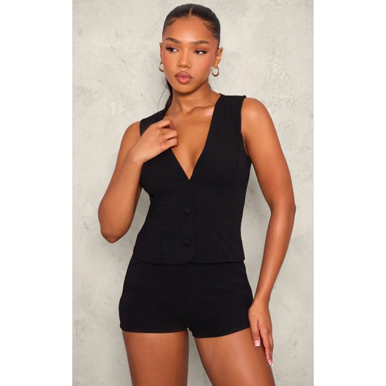 Black Soft Tailored Button Up Vest Black Soft Tailored Button Up Vest