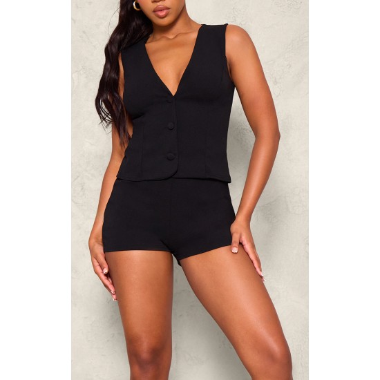 Black Soft Tailored Button Up Vest Black Soft Tailored Button Up Vest