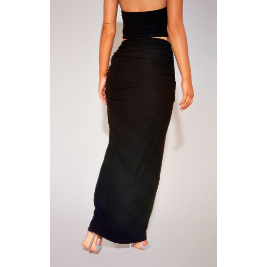 Black Soft Touch Ruched Back Maxi Skirt Black Soft Touch Ruched Back Maxi Skirt
