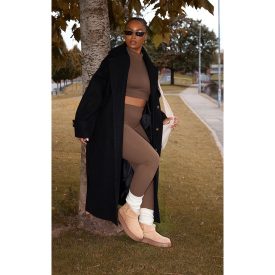 Plus Black Oversized Double Breasted Military Trim Coat Plus Black Oversized Double Breasted Military Trim Coat