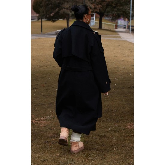 Plus Black Oversized Double Breasted Military Trim Coat Plus Black Oversized Double Breasted Military Trim Coat