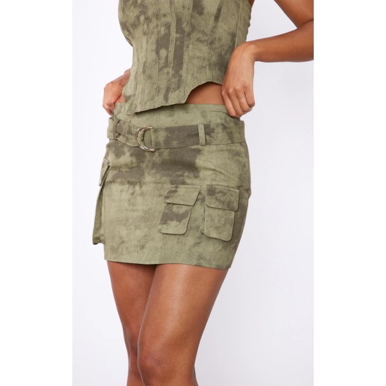 Khaki Washed Twill Cargo Micro Mini Skirt Khaki Washed Twill Cargo Micro Mini Skirt