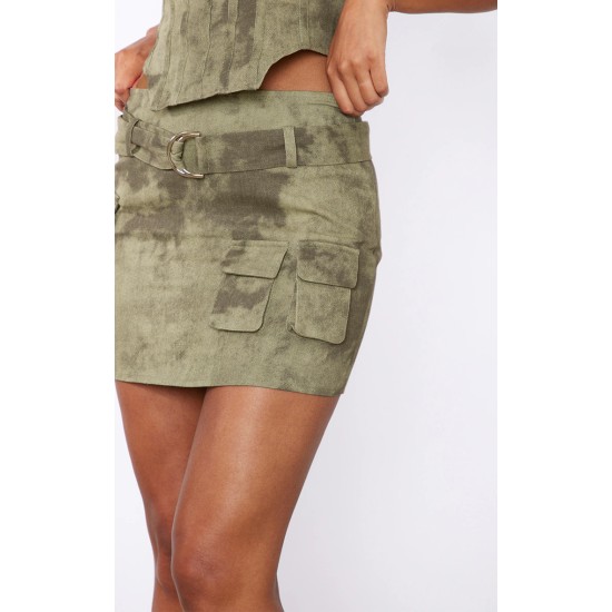 Khaki Washed Twill Cargo Micro Mini Skirt Khaki Washed Twill Cargo Micro Mini Skirt
