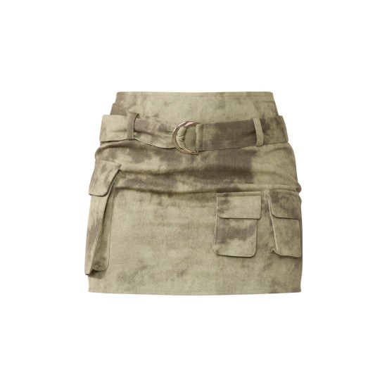 Khaki Washed Twill Cargo Micro Mini Skirt Khaki Washed Twill Cargo Micro Mini Skirt