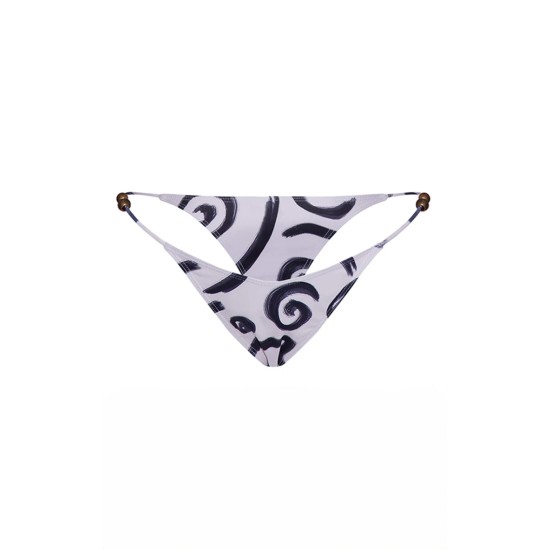 Monochrome Swirl Print Bead Detail Bikini Bottoms Monochrome Swirl Print Bead Detail Bikini Bottoms