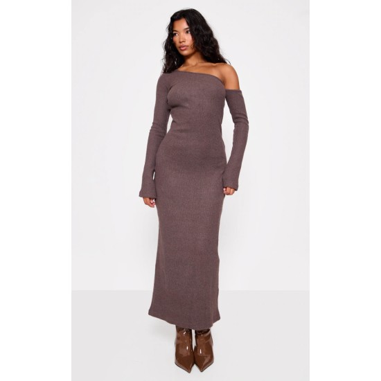 Chocolate Heavy Brushed Asymmetric Maxi Dress Chocolate Heavy Brushed Asymmetric Maxi Dress