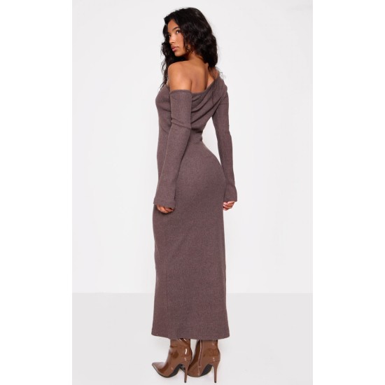 Chocolate Heavy Brushed Asymmetric Maxi Dress Chocolate Heavy Brushed Asymmetric Maxi Dress