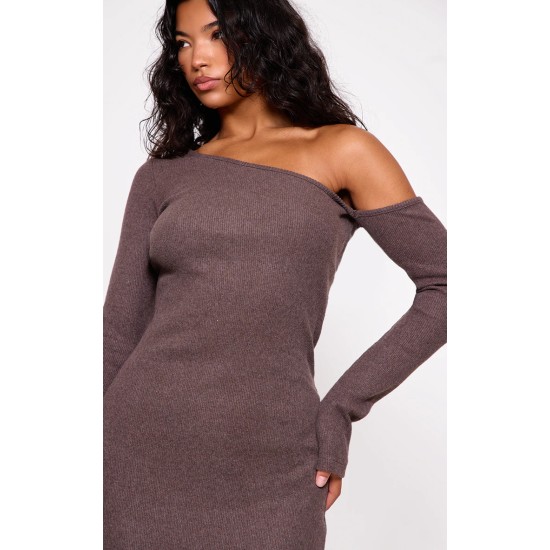 Chocolate Heavy Brushed Asymmetric Maxi Dress Chocolate Heavy Brushed Asymmetric Maxi Dress