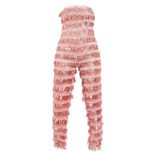 Pale Pink Tassel Sequin Corset Bandeau Jumpsuit Pale Pink Tassel Sequin Corset Bandeau Jumpsuit