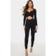 Black Rib Cross Over Long Sleeved Jumpsuit Black Rib Cross Over Long Sleeved Jumpsuit