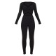 Black Rib Cross Over Long Sleeved Jumpsuit Black Rib Cross Over Long Sleeved Jumpsuit