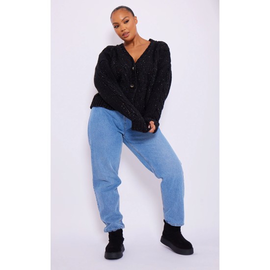 Plus Black Space Dye Chunky Knit Cardigan Plus Black Space Dye Chunky Knit Cardigan