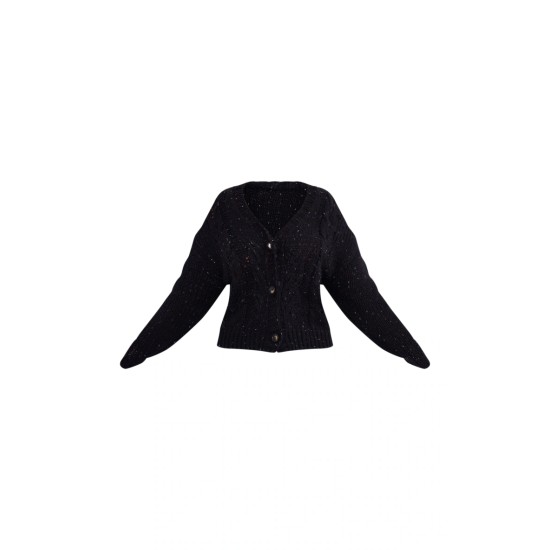 Plus Black Space Dye Chunky Knit Cardigan Plus Black Space Dye Chunky Knit Cardigan