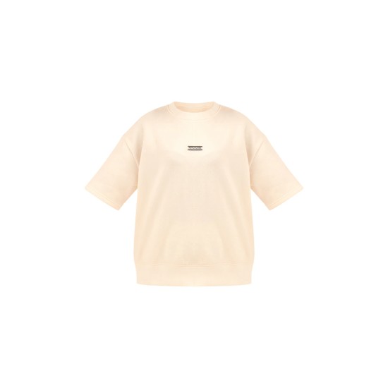 PRETTYLITTLETHING Cream Badge Detail Oversized Short Sleeve Sweatshirt PRETTYLITTLETHING Cream Badge Detail Oversized Short Sleeve Sweatshirt