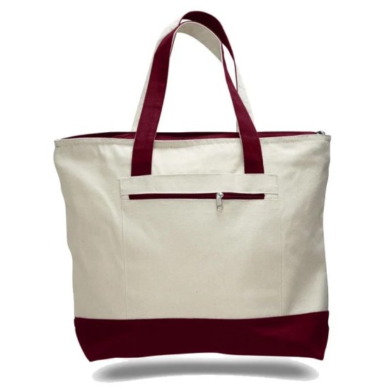 Canvas Zippered Tote with Colored Handles Canvas Zippered Tote with Colored Handles