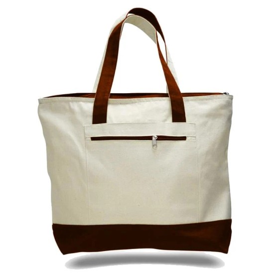 Canvas Zippered Tote with Colored Handles Canvas Zippered Tote with Colored Handles
