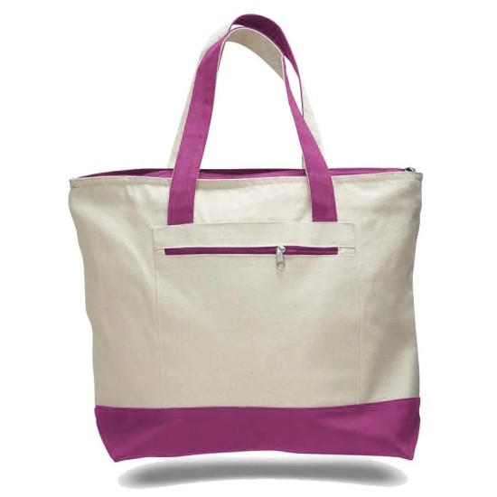 Canvas Zippered Tote with Colored Handles Canvas Zippered Tote with Colored Handles