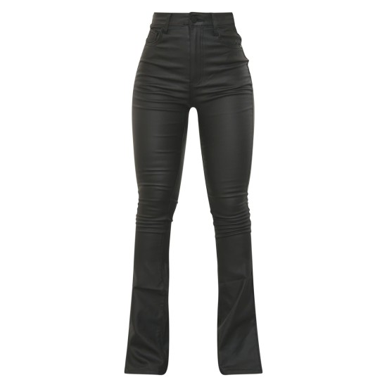 Black Coated Denim Split Hem Flares Black Coated Denim Split Hem Flares