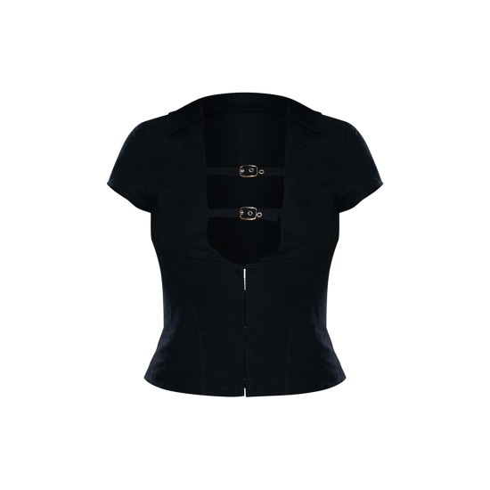Black Plunge Buckle Detail Corset Shirt Black Plunge Buckle Detail Corset Shirt