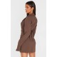 Chocolate Woven Wrap Belted Blazer Dress Chocolate Woven Wrap Belted Blazer Dress