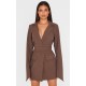 Chocolate Woven Wrap Belted Blazer Dress Chocolate Woven Wrap Belted Blazer Dress