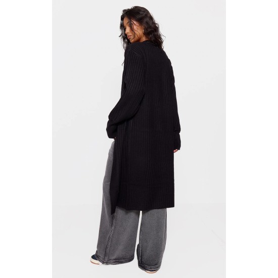 Black Ribbed Knitted Midi Cardigan Black Ribbed Knitted Midi Cardigan