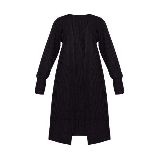 Black Ribbed Knitted Midi Cardigan Black Ribbed Knitted Midi Cardigan