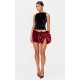 Burgundy Velvet Oversized Bow Diamante Trim Mini Skirt Burgundy Velvet Oversized Bow Diamante Trim Mini Skirt