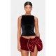 Burgundy Velvet Oversized Bow Diamante Trim Mini Skirt Burgundy Velvet Oversized Bow Diamante Trim Mini Skirt