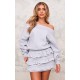Grey Marl Sweat Bardot Frill Skirt Mini Dress Grey Marl Sweat Bardot Frill Skirt Mini Dress