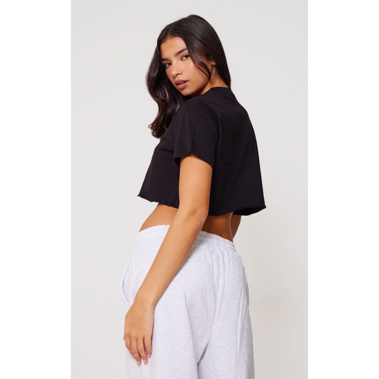PRETTYLITTLETHING Cotton Black Oversized Crop T-Shirt PRETTYLITTLETHING Cotton Black Oversized Crop T-Shirt