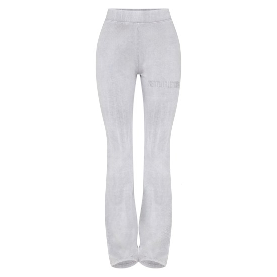 PRETTYLITTLETHING Light Grey Embossed Logo Washed Skinny Flare Pants PRETTYLITTLETHING Light Grey Embossed Logo Washed Skinny Flare Pants