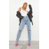 Vintage Light Blue Wash Slash Knee Long Leg Straight Leg Jeans