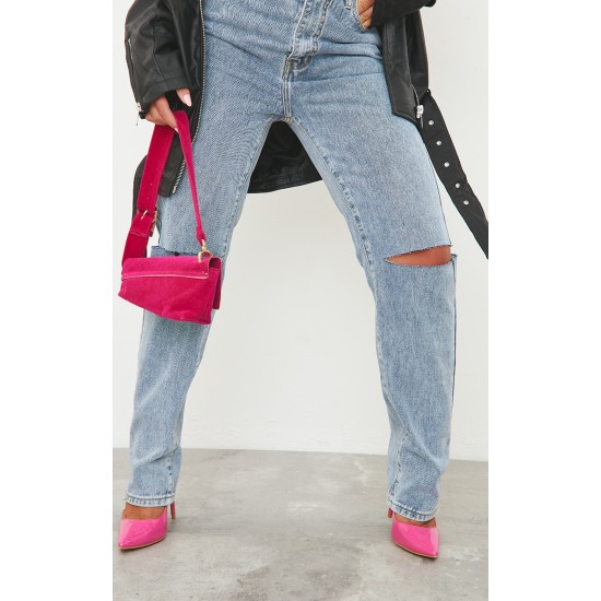 Vintage Light Blue Wash Slash Knee Long Leg Straight Leg Jeans Vintage Light Blue Wash Slash Knee Long Leg Straight Leg Jeans
