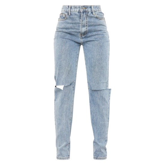 Vintage Light Blue Wash Slash Knee Long Leg Straight Leg Jeans Vintage Light Blue Wash Slash Knee Long Leg Straight Leg Jeans