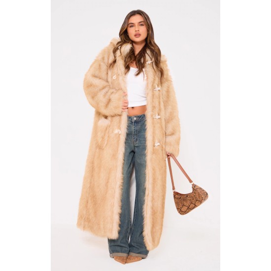 Natural Ombre Tip Hooded Faux Fur Maxi Coat Natural Ombre Tip Hooded Faux Fur Maxi Coat