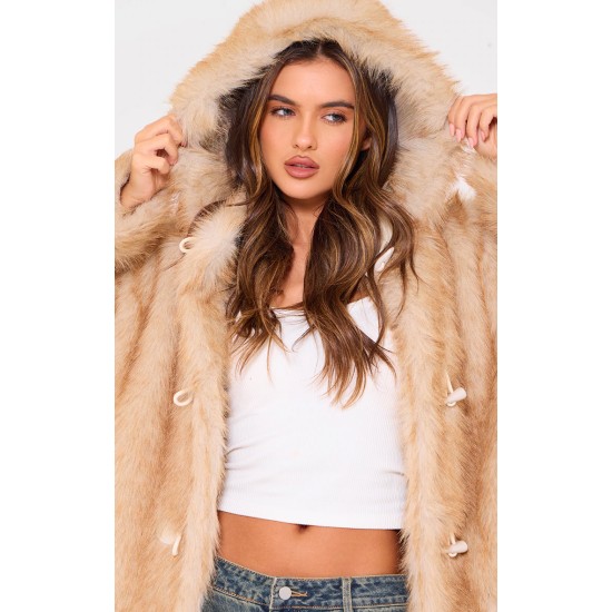 Natural Ombre Tip Hooded Faux Fur Maxi Coat Natural Ombre Tip Hooded Faux Fur Maxi Coat