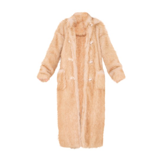 Natural Ombre Tip Hooded Faux Fur Maxi Coat Natural Ombre Tip Hooded Faux Fur Maxi Coat