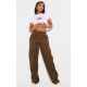 PRETTYLITTLETHING Shape Dark Khaki Green Buckle Detail Cargo Wide Leg Pants PRETTYLITTLETHING Shape Dark Khaki Green Buckle Detail Cargo Wide Leg Pants