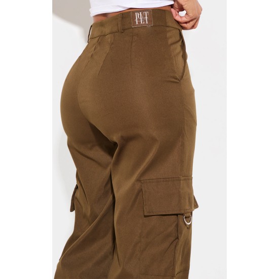 PRETTYLITTLETHING Shape Dark Khaki Green Buckle Detail Cargo Wide Leg Pants PRETTYLITTLETHING Shape Dark Khaki Green Buckle Detail Cargo Wide Leg Pants