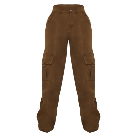 PRETTYLITTLETHING Shape Dark Khaki Green Buckle Detail Cargo Wide Leg Pants PRETTYLITTLETHING Shape Dark Khaki Green Buckle Detail Cargo Wide Leg Pants