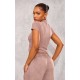 Taupe Washed Zip Up Rib Panel Top Taupe Washed Zip Up Rib Panel Top