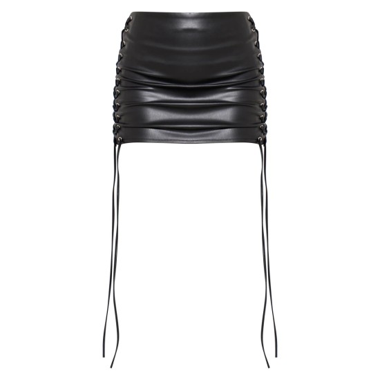 Premium Black Faux Leather Lace Front Micro Mini Skirt Premium Black Faux Leather Lace Front Micro Mini Skirt