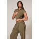 Olive Washed Zip Up Rib Panel Top Olive Washed Zip Up Rib Panel Top