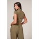Olive Washed Zip Up Rib Panel Top Olive Washed Zip Up Rib Panel Top