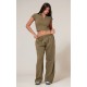 Olive Washed Zip Up Rib Panel Top Olive Washed Zip Up Rib Panel Top