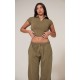 Olive Washed Zip Up Rib Panel Top Olive Washed Zip Up Rib Panel Top