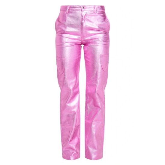 Pink Metallic Denim Stitch Detail Straight Leg Jeans Pink Metallic Denim Stitch Detail Straight Leg Jeans