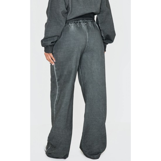 PRETTYLITTLETHING Washed Charcoal Premium Waist Wide Leg Sweatpants PRETTYLITTLETHING Washed Charcoal Premium Waist Wide Leg Sweatpants