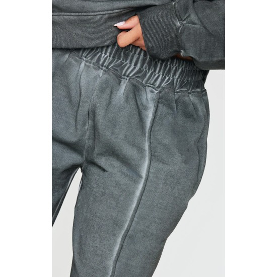 PRETTYLITTLETHING Washed Charcoal Premium Waist Wide Leg Sweatpants PRETTYLITTLETHING Washed Charcoal Premium Waist Wide Leg Sweatpants